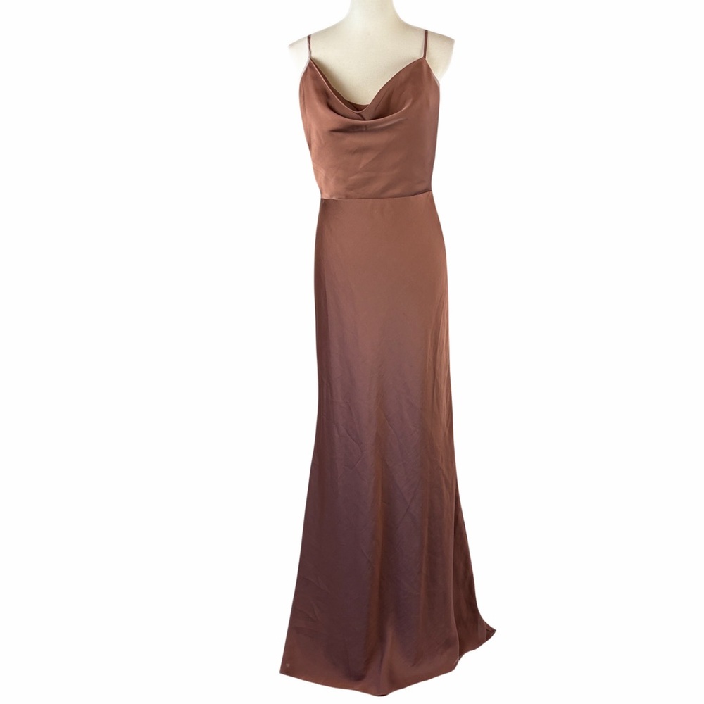 Kennedy Blue Quin Long Dress Size 8 Cowl Neck Formal Gala Prom Satin Wine flaws